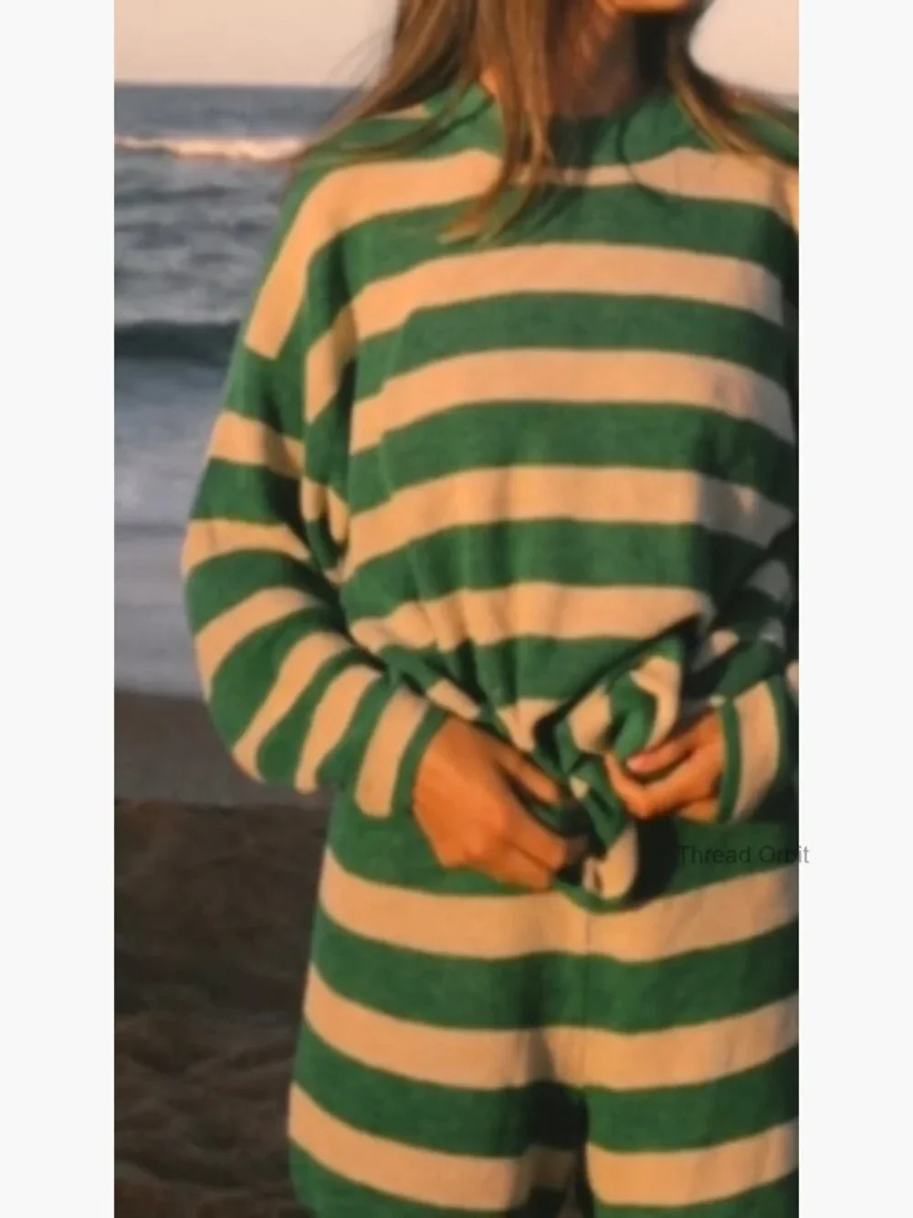 Striped Sweater Set Matching Pajamas Long Sleeve Top and Shorts Lounge Set